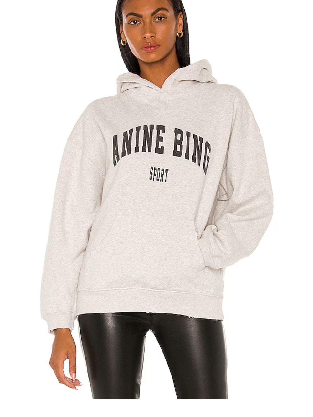 Anine Bing Heather Gray Hoodie with Black Logo
